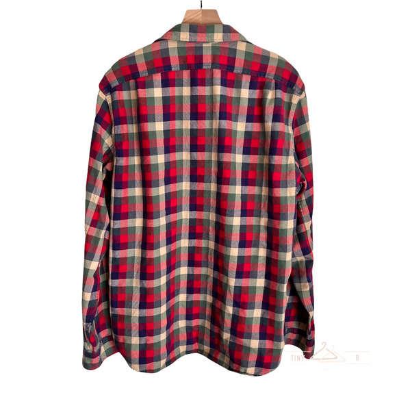 J. Crew Men's Flannel Button Down Shirt Size Large Red Yellow Blue Green Plaid - Picture 4 of 5